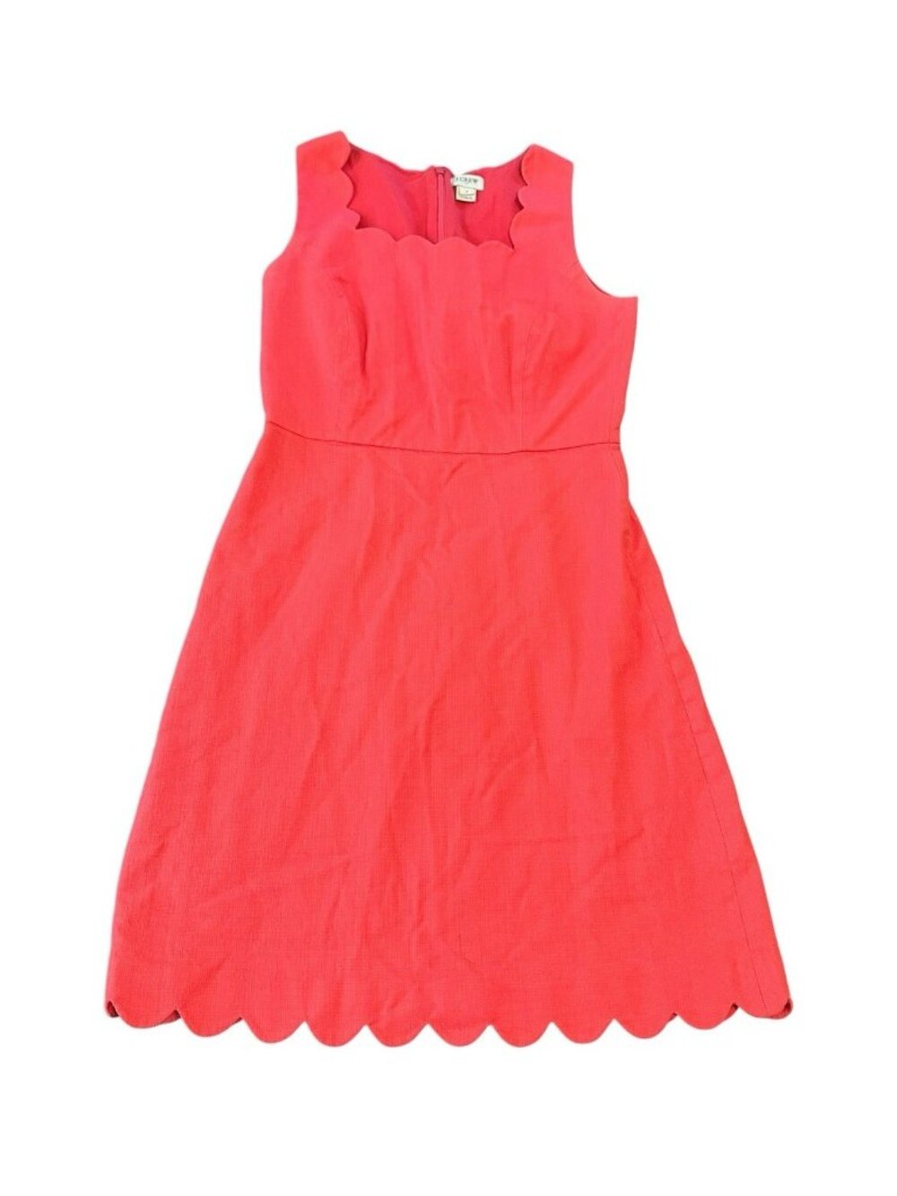 J. Crew Dress Women's 2 Coral Scalloped Basketweave Sleeveless Preppy Secretary